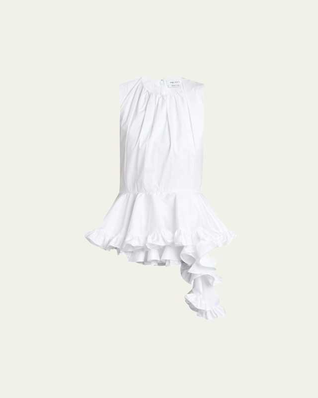 Asymmetric Ruffled Peplum-Hem Blouse